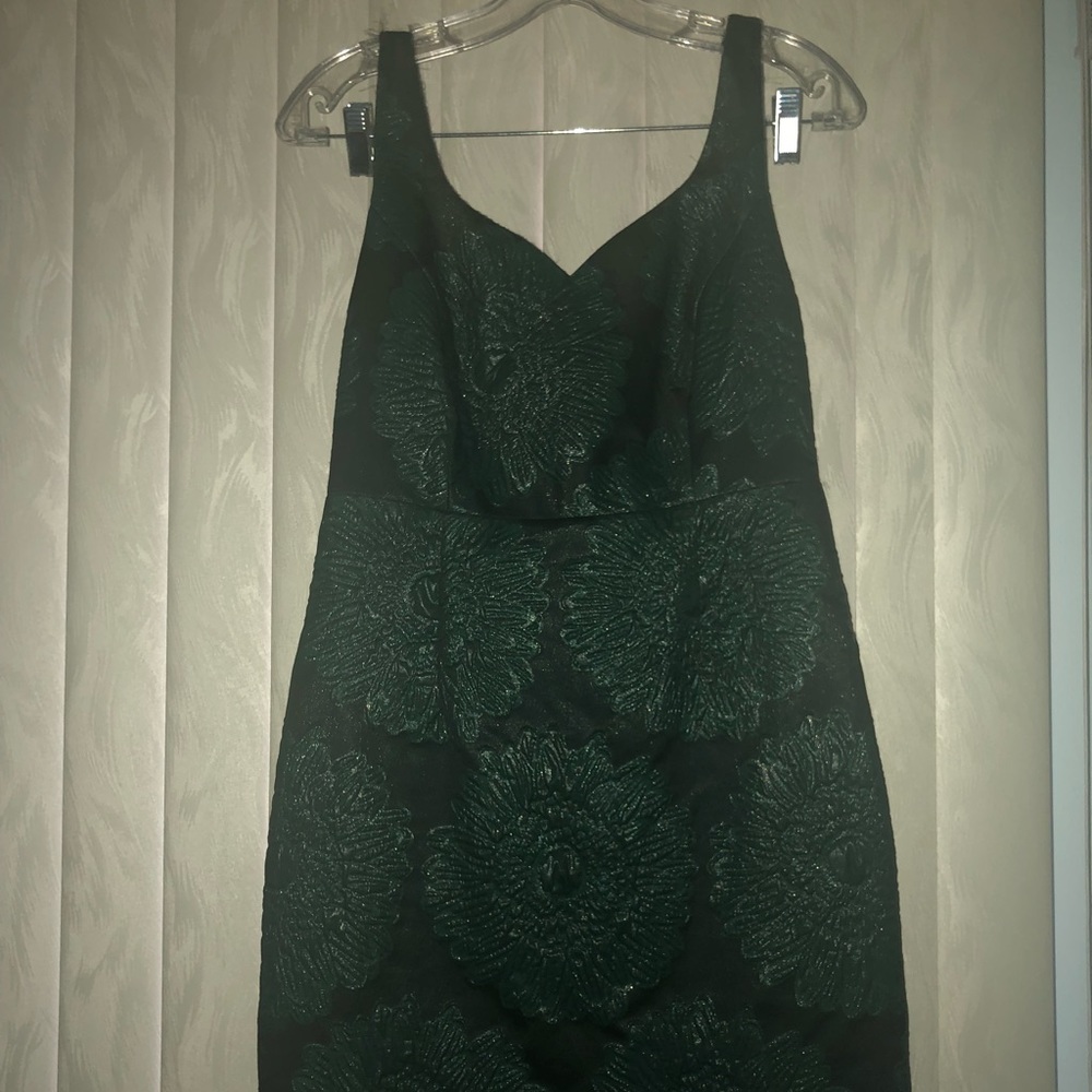 Anthropology green and black floral dress.